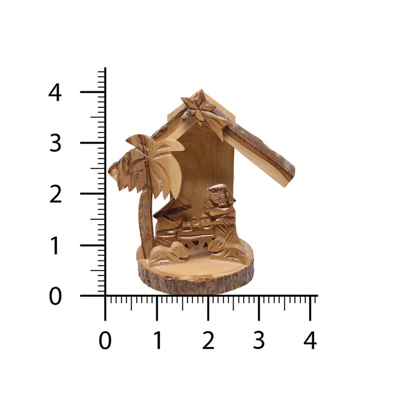 Logos Trading Post Holy Land Olive Wood Nativity Scene, Christmas Ornament 3D Grotto Bark- Made in Bethlehem - Medium - Image 3